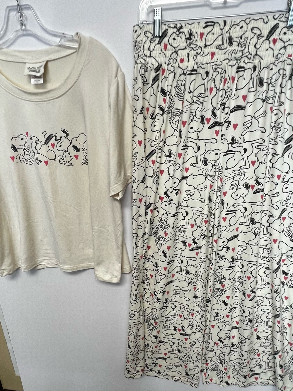 MUNKI MUNKI SNOOPY PEANUTS w/HEARTS CREAM 2PC P J SET. SIZE XL. LIKE NEW - Picture 11 of 15
